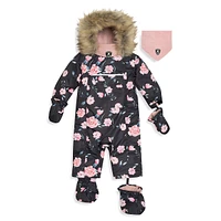 Ensemble d'habit de neige et chauffe-cou à motif en similifourrure pour bébé fille, deux pièces