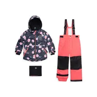 Little Girl's 3-Piece Rose-Print Snowsuit and Neck Warmer Set