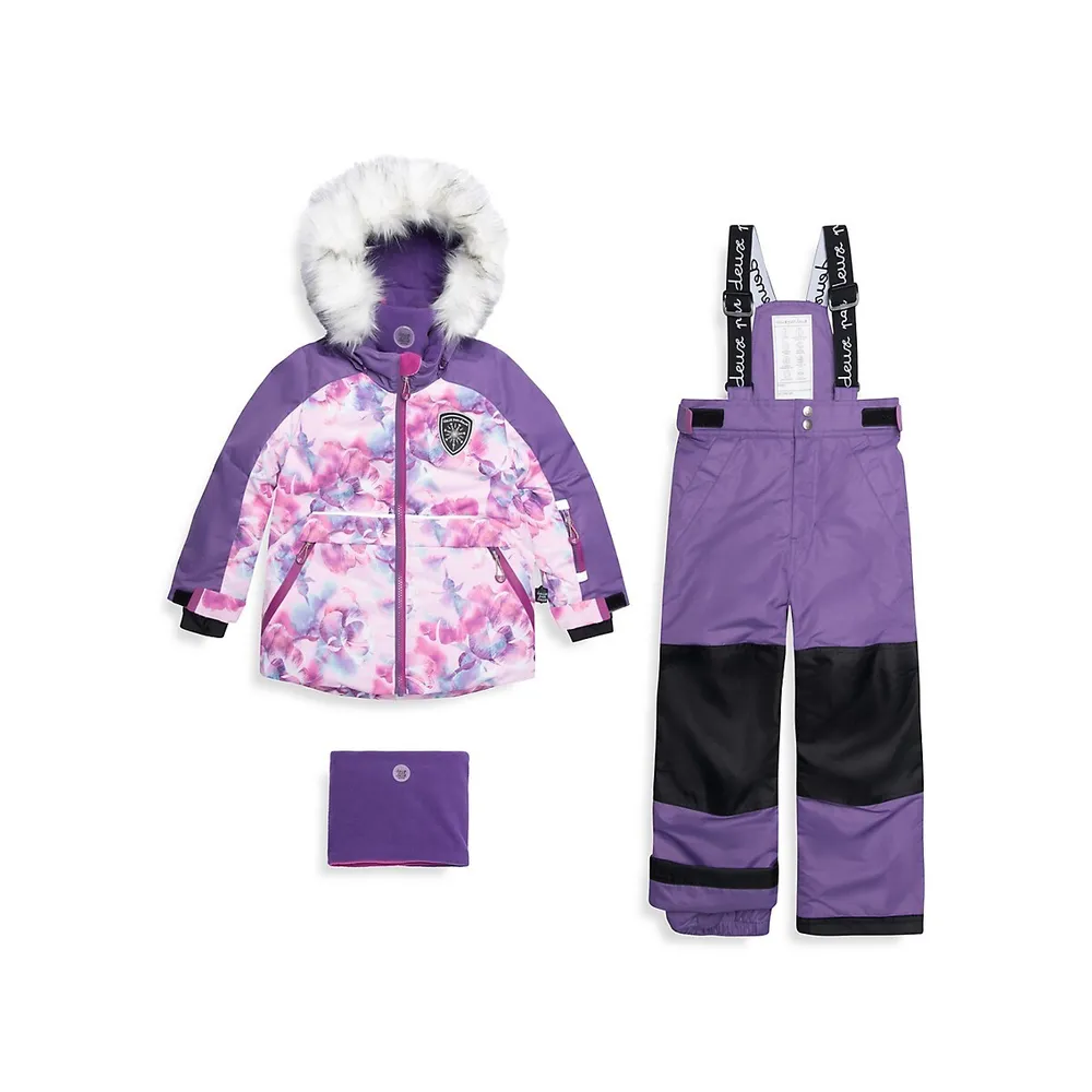 Little Girl's 3-Piece Floral Snowsuit Set