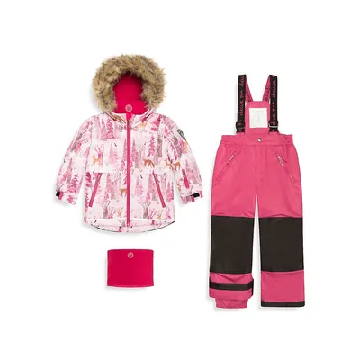 Little Girl's 3-Piece Snowy Forest-Print Snowsuit