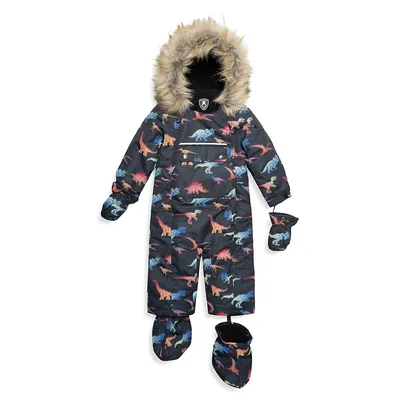 Baby Boy's One-Piece Gradient Dino-Print Snowsuit