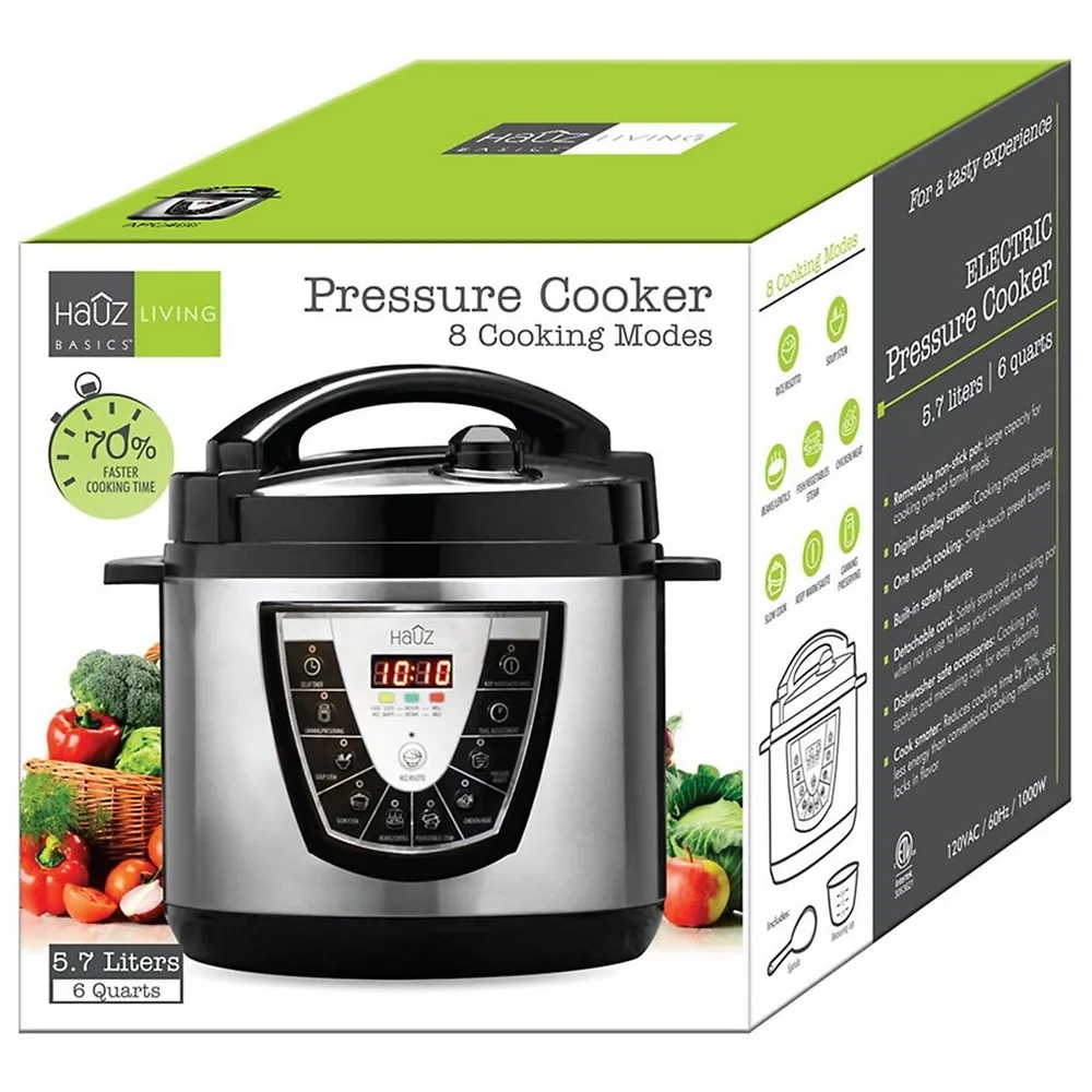 Electronic Pressure Cooker With 8 Cooking Modes, 5.7 Liter Capacity