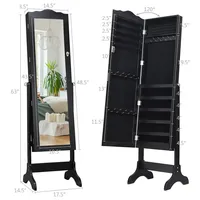 Lockable Mirrored Jewelry Cabinet Armoire Mirror Organizer Storage Box W/ Stand