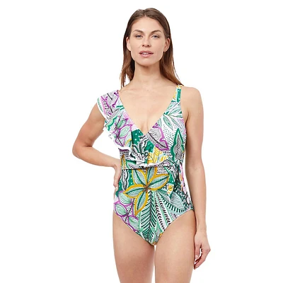 Tropic Boom One-Piece Ruffled Surplice Swimsuit