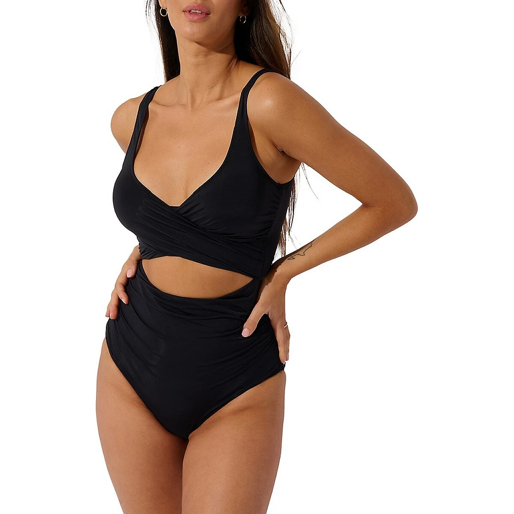 Wrap-Style Cutout One-Piece Swimsuit