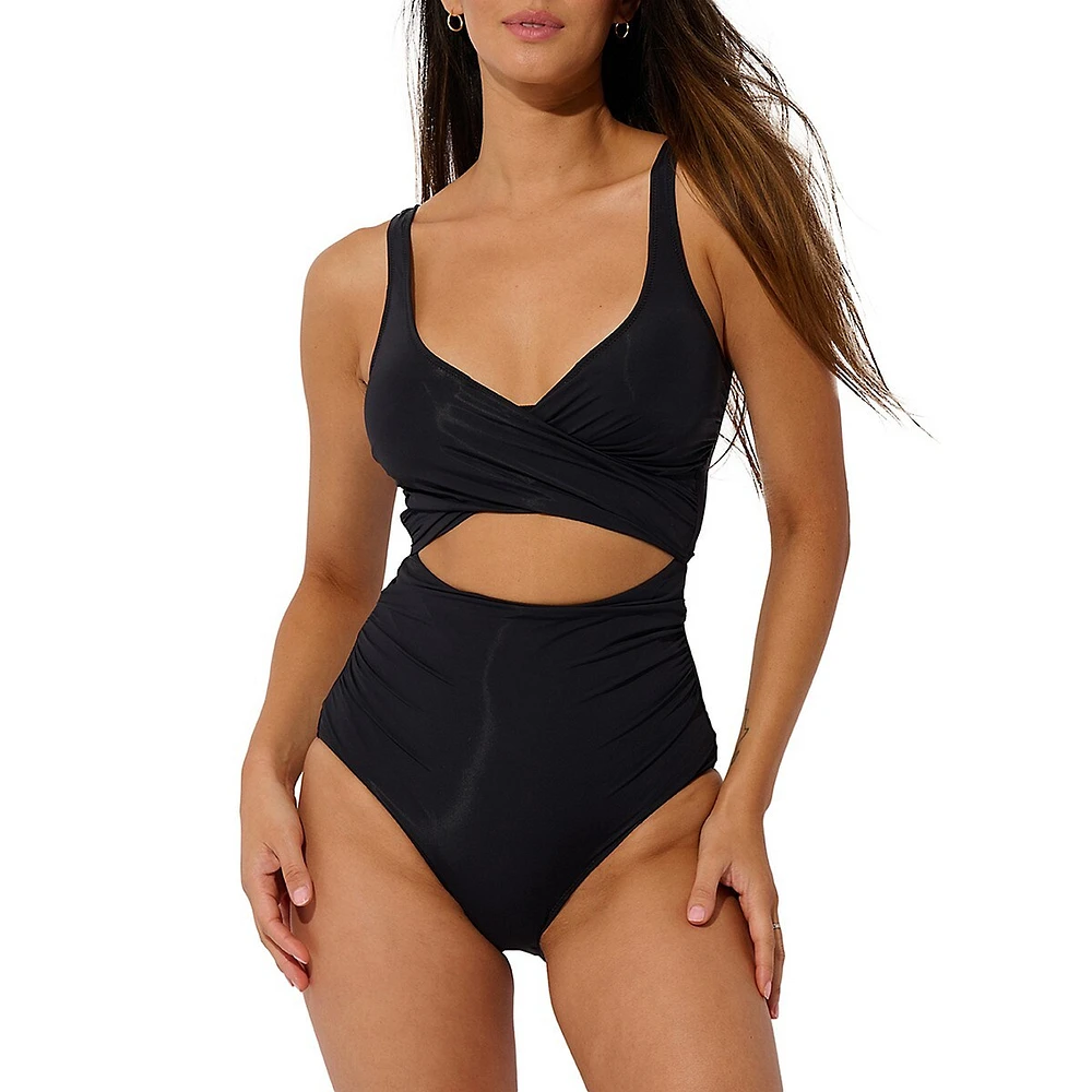 Wrap-Style Cutout One-Piece Swimsuit