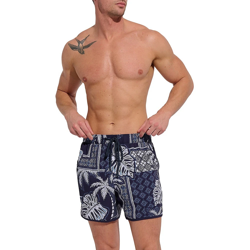 New Chino Tropical-Print 4-Way Stretch Swim Trunks