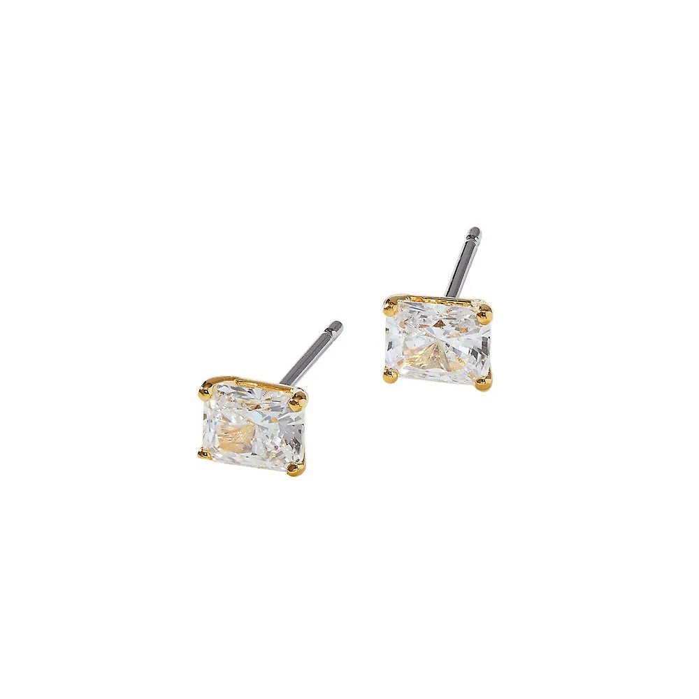 Modern Love 18K Goldplated & Emerald-Cut Cubic Zirconia Stud Earrings