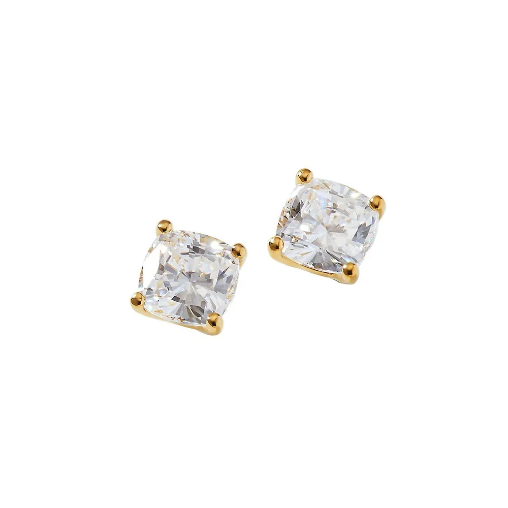 Modern Love 18K Goldplated & Cushion-Cut Cubic Zirconia Stud Earrings