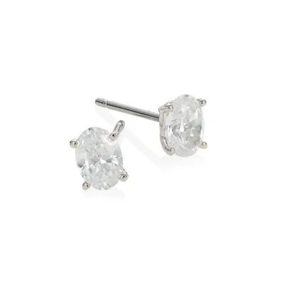 Modern Love Small Rhodium-Plated Cubic Zirconia Oval Stud Earrings
