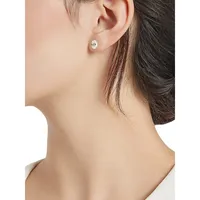 Modern Love Rhodium-Plated & Cubic Zirconia Large Oval-Cut Stud Earrings