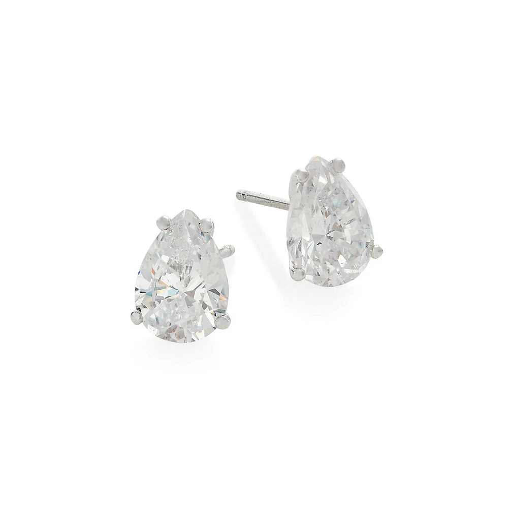 Modern Love Rhodium-Plated & Cubic Zirconia Large Pear-Cut Stud Earrings