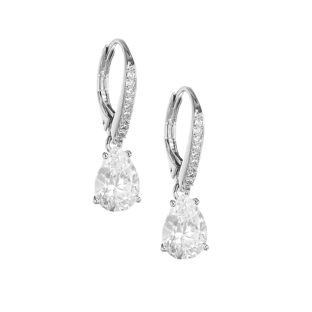 Modern Love Rhodium-Plated Pear Cubic Zirconia Drop Earrings