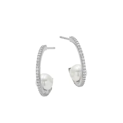 Anneaux argentés en forme de C avec perle en nacre 6 mm Perle