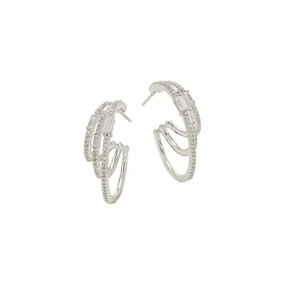 Key Item Rhodium-Plated Pavé Cubic Zirconia Triple Hoop Earrings