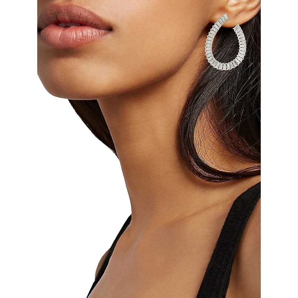 Rhodium-Plated & Cubic Zirconia Front-To-Back Hoops