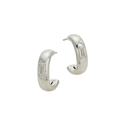 Entwine Rhodium-Plated & Cubic Zirconia J-Hoop Earrings