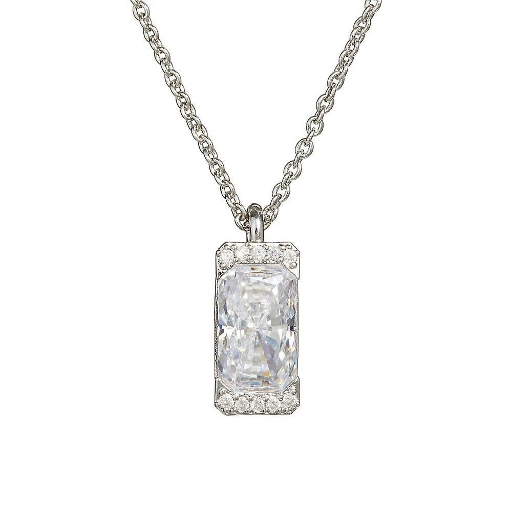 Chateau Baguette Rhodium-Plated Cubic Zirconia Pendant Necklace