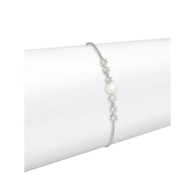 Olivia Rhodium-Plated, Cubic Zirconia and Faux Pearl Line Bracelet