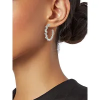 Flutter Rhodium-Plated and Cubic Zirconia Medium Hoop Earrings