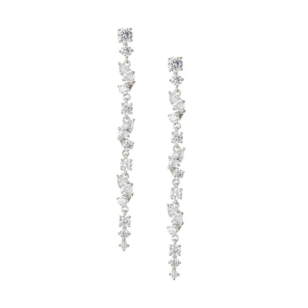 Flutter Rhodium-Plated and Cubic Zirconia Linear Earrings