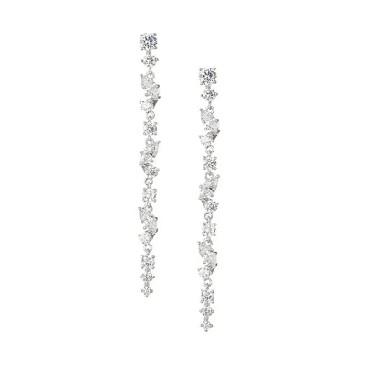 Flutter Rhodium-Plated and Cubic Zirconia Linear Earrings