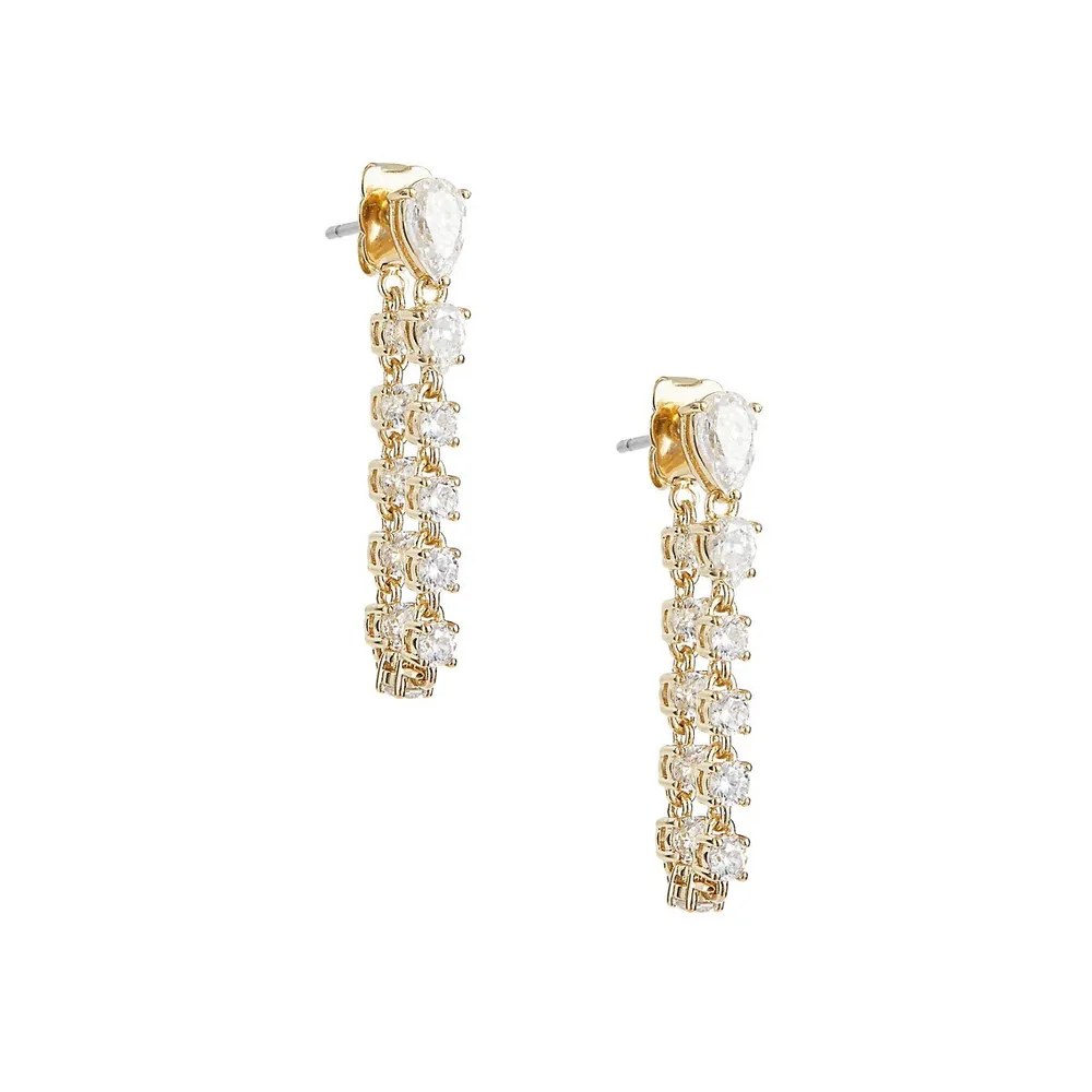 Tennis Anyone Front-Back Goldplated & Cubic Zirconia Chain Earrings