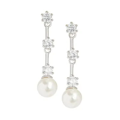 Olivia Rhodium-Plated, Cubic Zirconia and Faux Pearl Drop Earrings
