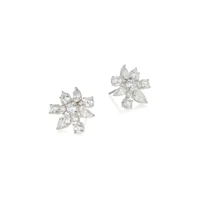 Olivia Rhodium-Plated and Cubic Zirconia Cluster Stud Earrings