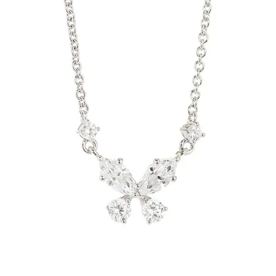 Flutter Rhodium-Plated and Cubic Zirconia Small Butterfly Necklace