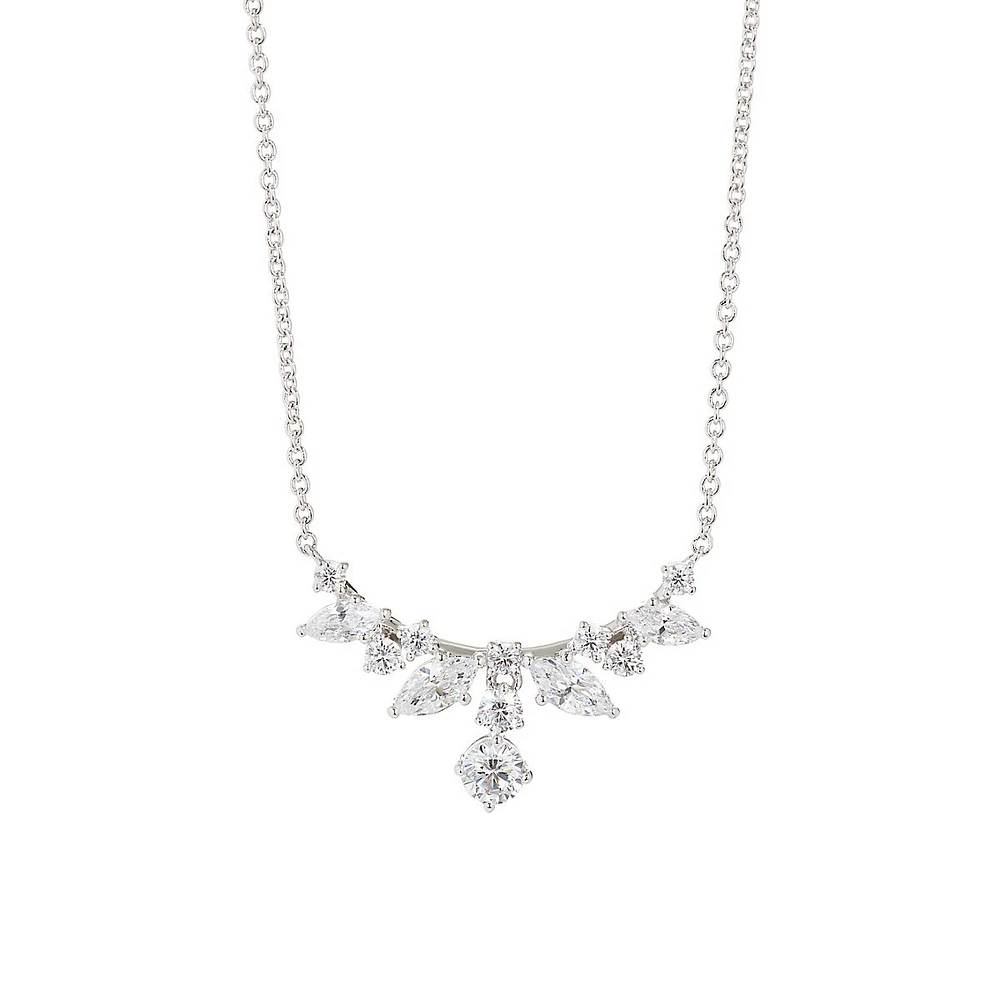 Flutter Rhodium-Plated and Cubic Zirconia Small Frontal Necklace