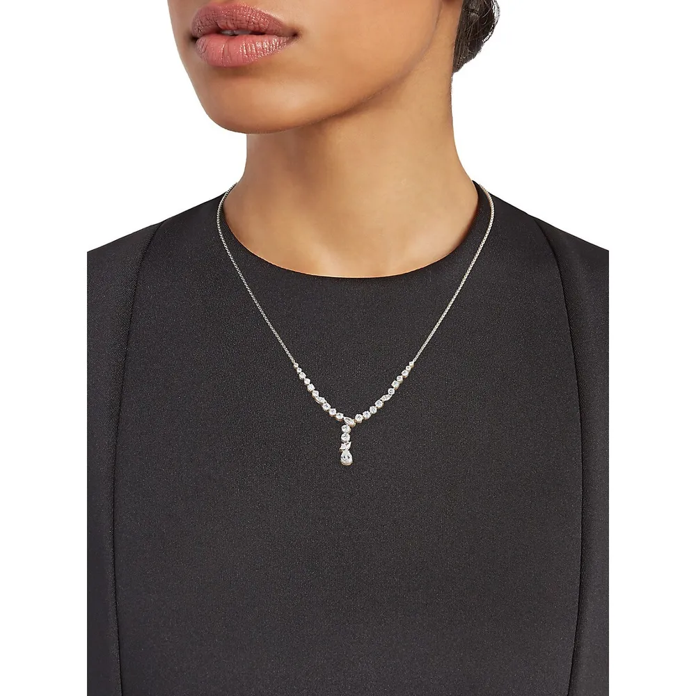 Flutter Rhodium-Plated and Cubic Zirconia Bypass Necklace