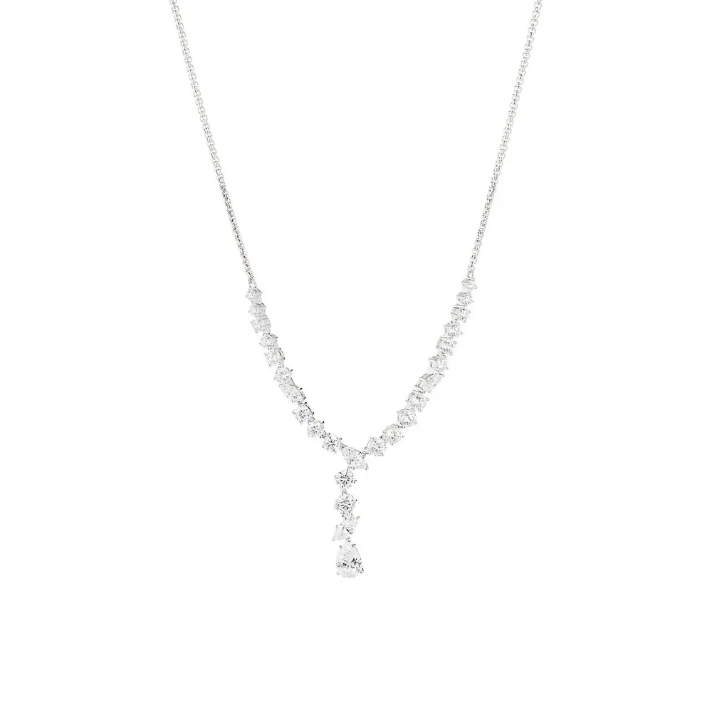 Flutter Rhodium-Plated and Cubic Zirconia Bypass Necklace