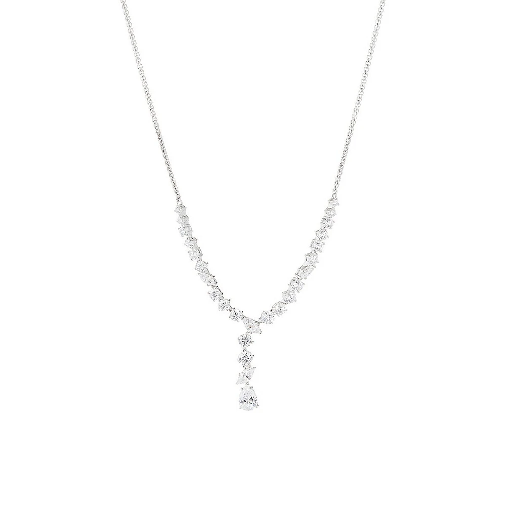 Flutter Rhodium-Plated and Cubic Zirconia Bypass Necklace