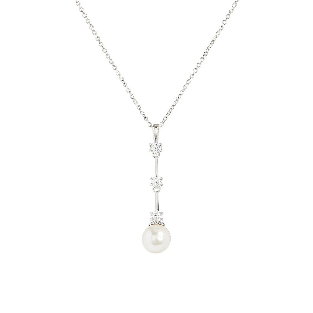 Olivia Rhodium-Plated, Cubic Zirconia and Faux Pearl Y Necklace