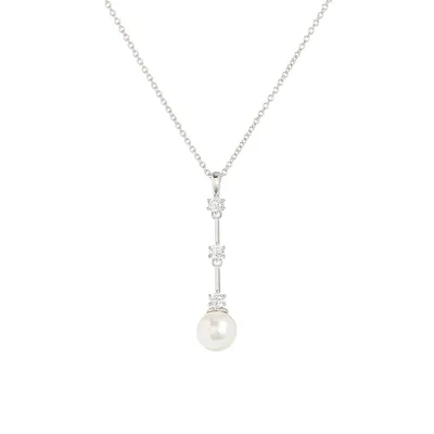 Olivia Rhodium-Plated, Cubic Zirconia and Faux Pearl Y Necklace