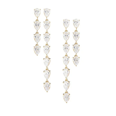 Tennis Anyone Chasing Pear Cubic Zirconia & 18K Goldplated Linear Earring 2-Piece Set