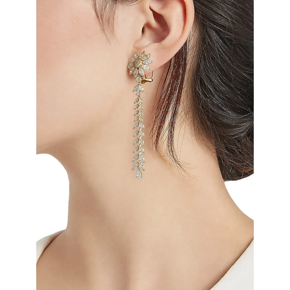 Goldplated Long Daisy Linear Drop Earrings