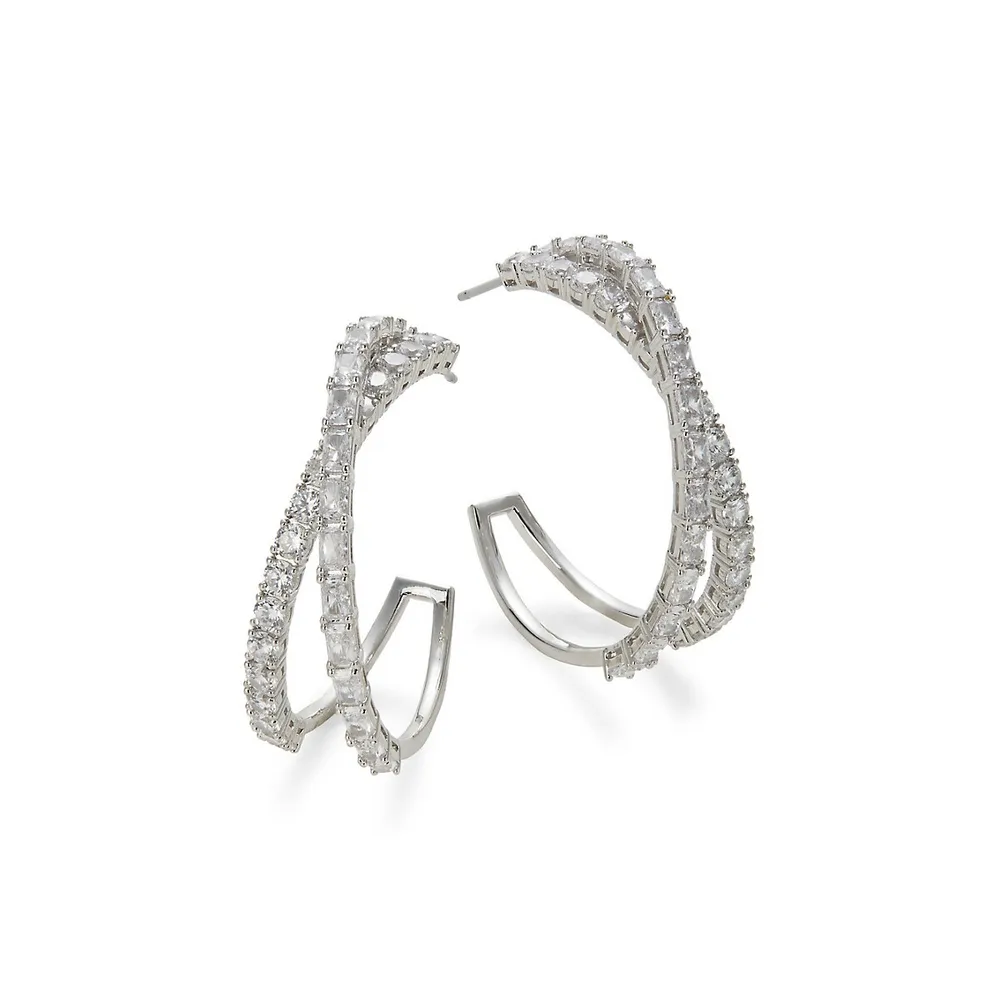 Emerald Isle Rhodium-Plated and Cubic Zirconia Hoop Earrings