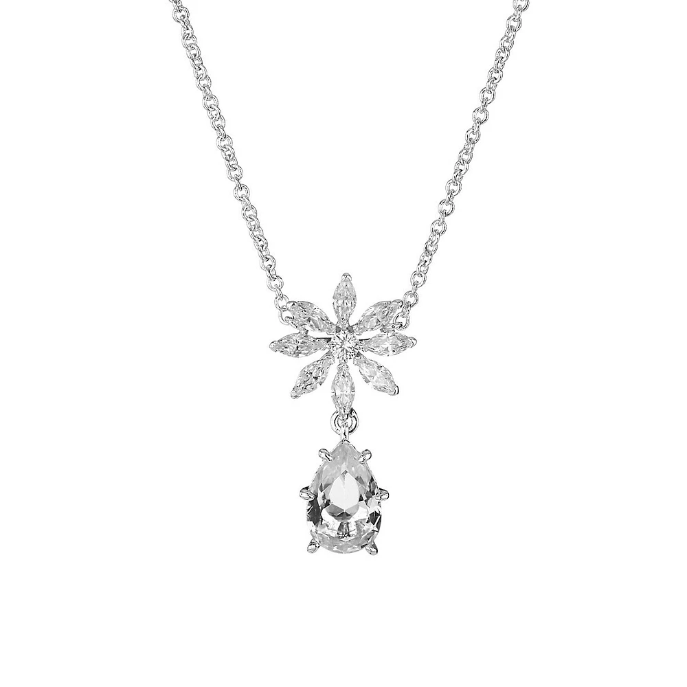 Silvertone Daisy Drop Pendant Necklace