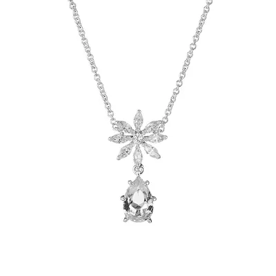 Silvertone Daisy Drop Pendant Necklace
