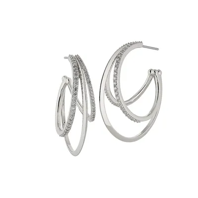 Disco Rhodium-Plated and Cubic Zirconia Triple Illusion Hoop Earring