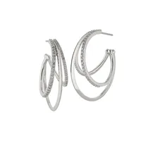 Disco Rhodium-Plated and Cubic Zirconia Triple Illusion Hoop Earring