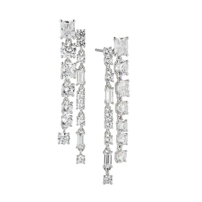 À La Carte Rhodium-Plated and Cubic Zirconia Double Linear Earrings