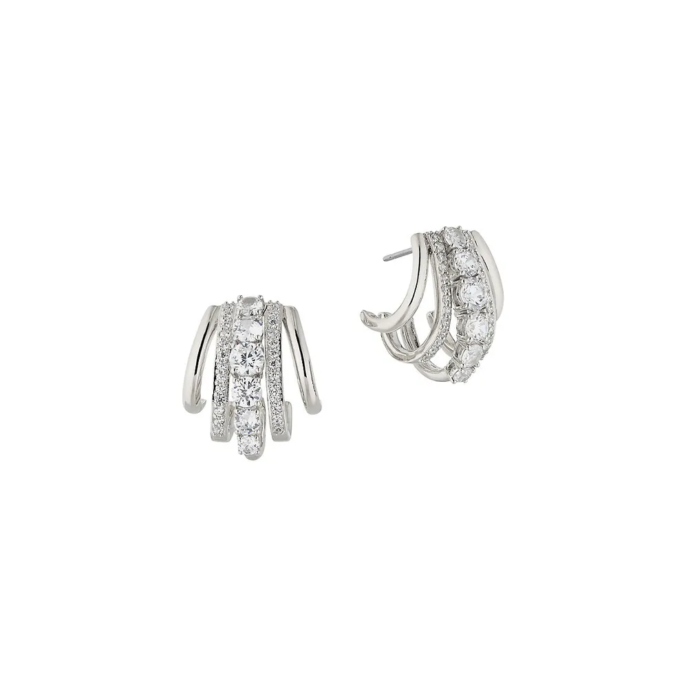 Cleo Rhodium-Plated and Cubic Zirconia J-Hoop Earrings