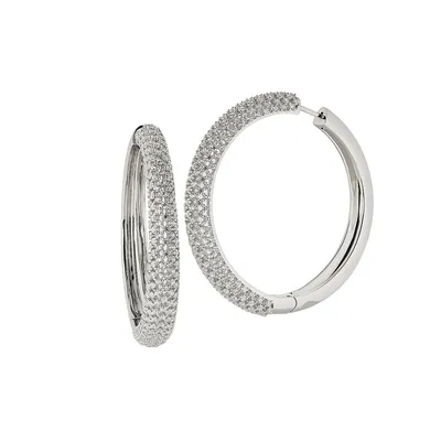 Cleo Rhodium-Plated and Pavé Large Hoop Earrings