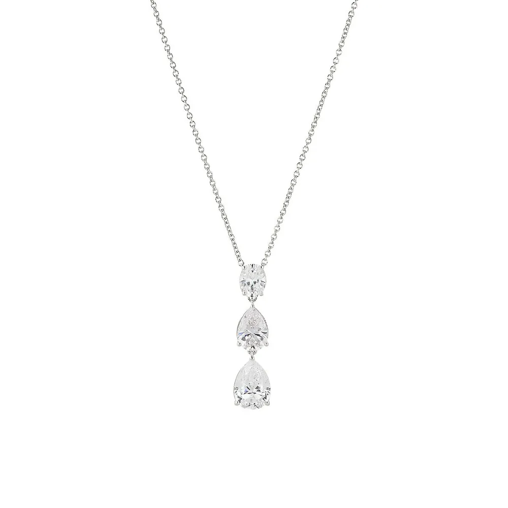 Chiara Rhodium-Plated and Cubic Zirconia Pear Y-Necklace