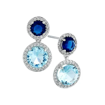 ML Doubles Colour Rhodium-Plated & Cubic Zirconia Round Halo Drop Earrings