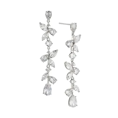 Hyacinth Chiara Rhodium-Plated & Cubic Zirconia Floral Linear Earrings