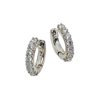 Rhodium-Plated Cubic Zirconia Huggie Hoop Earrings